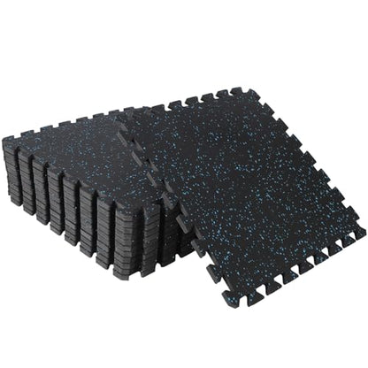 Garvee 0.56" Thick 48 Sq Ft Rubber Top Exercise Equipment Mats, 12 Tiles High Density EVA Foam Interlocking Gym Flooring for Home Gym, Non-Slip Waterproof Workout Mat, 24x24in, Black/Blue | High Density EVA Foam Interlocking Gym Flooring for Home Gym, Non