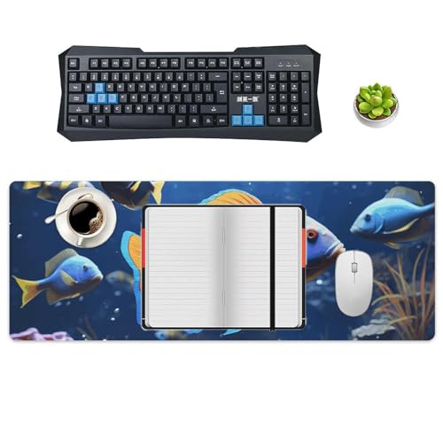 Large Size Gaming Mouse Pad Fishs Desk Mat Non-Slip Base Waterproof Desktop Writing Pad for Office Home - color: Fishs, size: 30x80cm