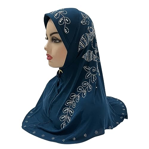 RARITYUS Women Bling Rhinestone Pearl Instant Scarf Muslim Hijab Fashion Shawl Head Wrap Turban Cap with Flower Accent - color: Z Color 10