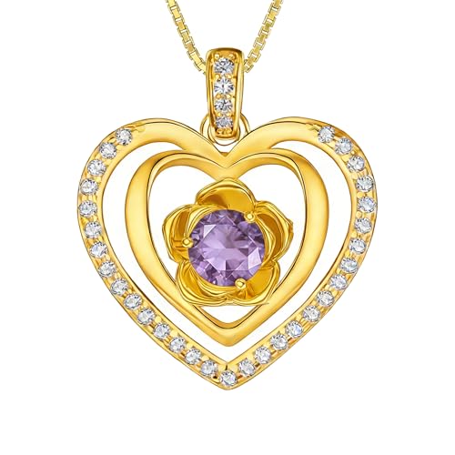 18K Yellow Gold Rose Birthstone Necklace 12 Months Rose Flower Birthstone Necklace Birthday Jewelry Gifts for Women Mom Her - color: 06-June