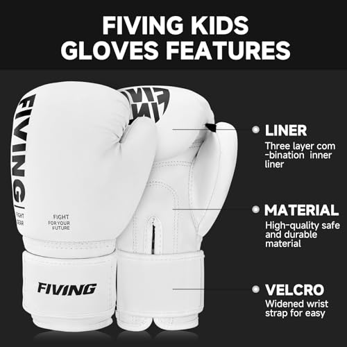 Kids Boxing Gloves, Youth Boxing Training Gloves for Kids Boys and Girls, 4oz & 6oz Fighting Gloves, Punching Bag Kickboxing Thai Mitts MMA Training Sparring Gloves - color: White, size: 6oz