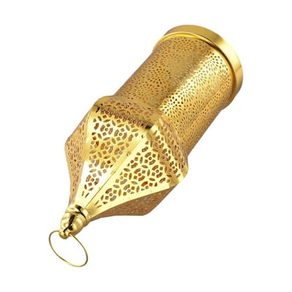for Moroccan Golden Hollow Iron Lantern for Ramadan Home Decoration, Battery-Operated Light Ornament for Eid, Weddings, Festivals, Tabletop Use, Gold