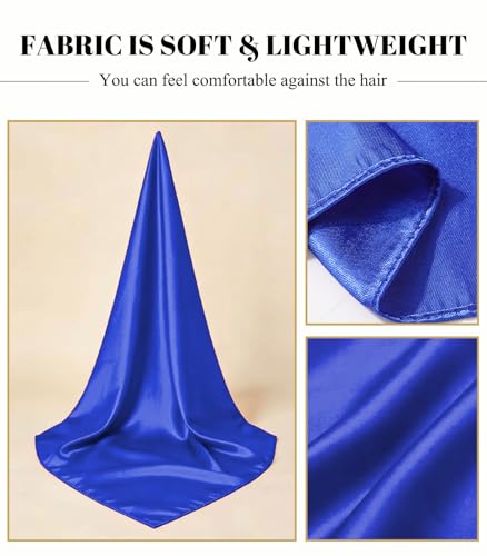 Sumolux Head Hair Scarf for Women 35" Like Satin Silk Scarf Hair Wrapping Night Bandana Large Square Scarves - color: A Solid Blue