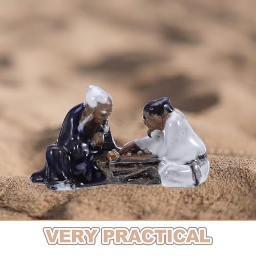 Miniature Bonsai Ornaments 2Pcs - Asian Chess and Music Themed Fish Tank Decorations Ceramic Aquarium Decor Figurines for Desktop and Garden Landscape