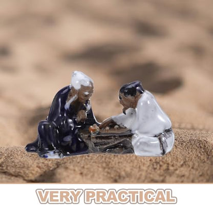 Miniature Bonsai Ornaments 2Pcs - Asian Chess and Music Themed Fish Tank Decorations Ceramic Aquarium Decor Figurines for Desktop and Garden Landscape