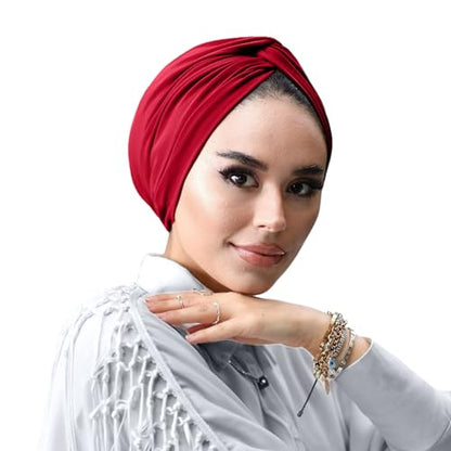 para life Knot Turbans for Women, Breathable Instant Turban|Standard Size Cotton|Pre-tied Scarf, Hijab Cap&Undercap - color: Scarlet