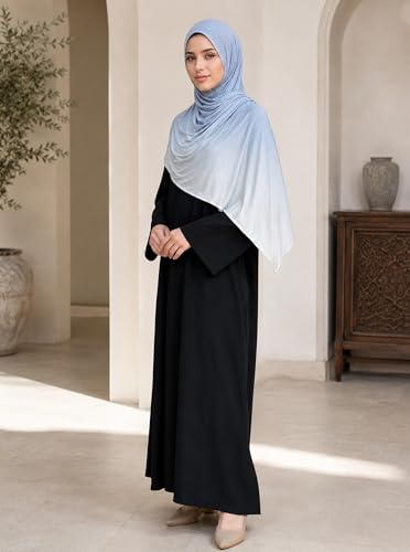 Premium Stretch Cotton Gradient Scarf for Women, Soft Jersey Wrap Shawl, Lightweight Ombre Hijab for Everyday Wear - color: Mctlo2537-lightblue