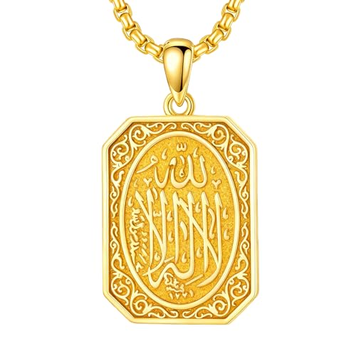 PELOVNY Allah Necklace for Men Women 925 Sterling Silver Islam Allah Pendant Chain Islamic Muslim Religious Jewelry Gifts - color: Allah-03-Golden