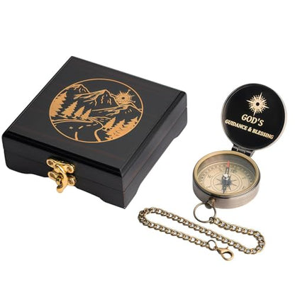 God's Guide & Blessing Compass, Trust in The Lord Compass, Wood Box Greeting, Inspirational Gift Men, Christian Boys Baptism Gifts, Graduation Day with Wooden Box - color: 2.Bronze Trust in The Lord Wooden Box