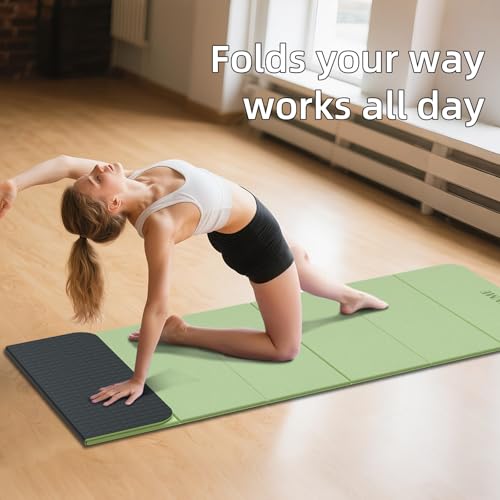 LVME Foldable Yoga Mat, 71"x24"x1/3" Thick, Non Slip Exercise Mat | SGS Certified POE, Fitness Travel Mat, Easy To Store, Foldable for Exercise, Yoga, Pilates, Home Workouts - color: Green+Black