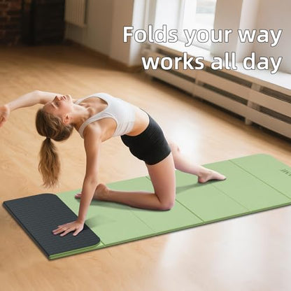 LVME Foldable Yoga Mat, 71"x24"x1/3" Thick, Non Slip Exercise Mat | SGS Certified POE, Fitness Travel Mat, Easy To Store, Foldable for Exercise, Yoga, Pilates, Home Workouts - color: Green+Black
