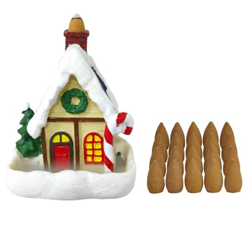 Hosley Christmas Snow Cabin Backflow Incense Burner, Decorative Resin Cabin with 20 Apple Cinnamon Incense Cones, Holiday Home Décor, Aromatherapy & Seasonal Fragrance - color: Snow House