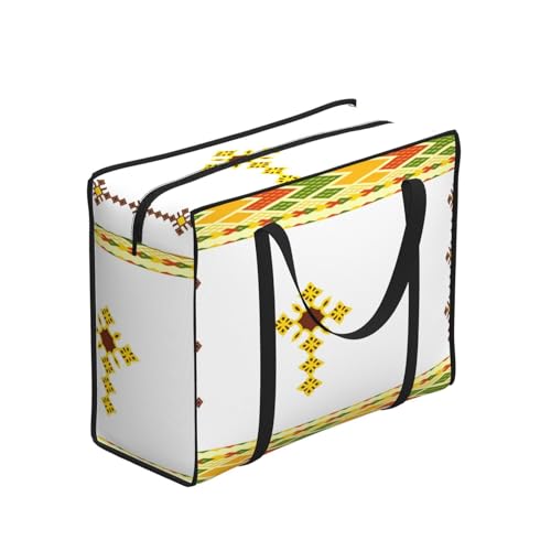 Large Grocery Bags with Zipper Closure, Polyester Foldable Shopping Bags, Heavy Duty Reusable Tote Bags - color: Ethiopian Cross