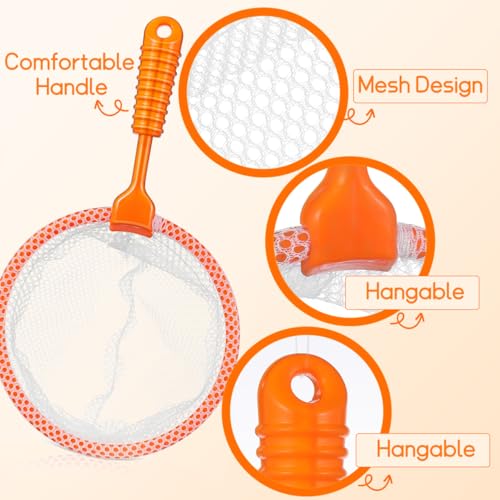 Toddmomy 4Pcs Kids Fishing Net Set, Small Fish Net with Non-Slip Handle, Safe Kids Fish Trap for Aquarium, Pool, Bath & Outdoor Nature Exploration