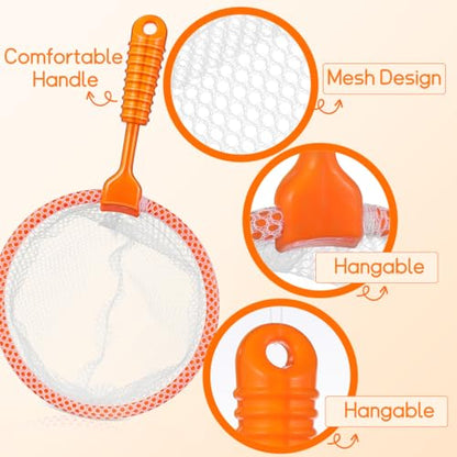 Toddmomy 4Pcs Kids Fishing Net Set, Small Fish Net with Non-Slip Handle, Safe Kids Fish Trap for Aquarium, Pool, Bath & Outdoor Nature Exploration