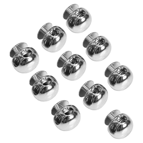 10Pcs Metal Cord Lock End, Double Hole Spring Stopper Fastener Slider Toggles End for Drawstrings Lanyard Silver 1 One Size