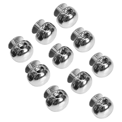 10Pcs Metal Cord Lock End, Double Hole Spring Stopper Fastener Slider Toggles End for Drawstrings Lanyard Silver 1 One Size