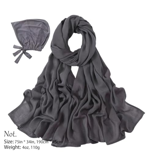Modal Cotton Hijab Scarf for Women with Undercap Set - color: Charcoal Gray