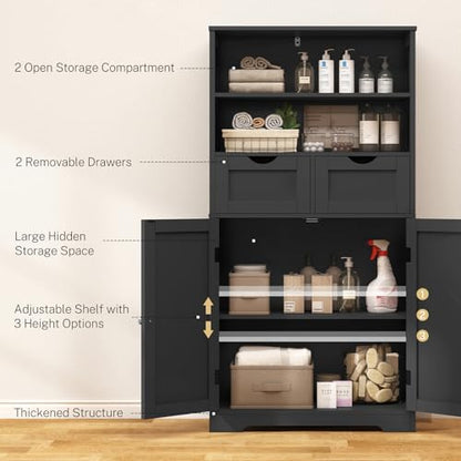 Iwell Tall Storage Cabinet, Black Storage Cabinet & Adjustable Shelves, Bathroom Cabinet for Living Room, Dining Room, Entryway, Black - color: Black, 2 Drawers
