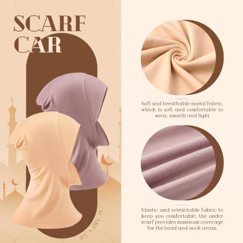 Geyoga Modal Hijab Cap for Women Adjustable Muslim Stretchy Turban Full Cover Shawl Cap Full Neck Coverage Small and medium - color: Beige, Khaki