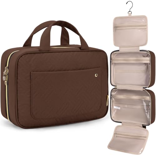 BAGSMART Toiletry Bag Travel Bag with Hanging Hook, Water-resistant Makeup Cosmetic Bag Travel Organizer for Accessories, Shampoo, Full-size Container, Toiletries (Coffee, Medium) - color: Coffee, size: Medium