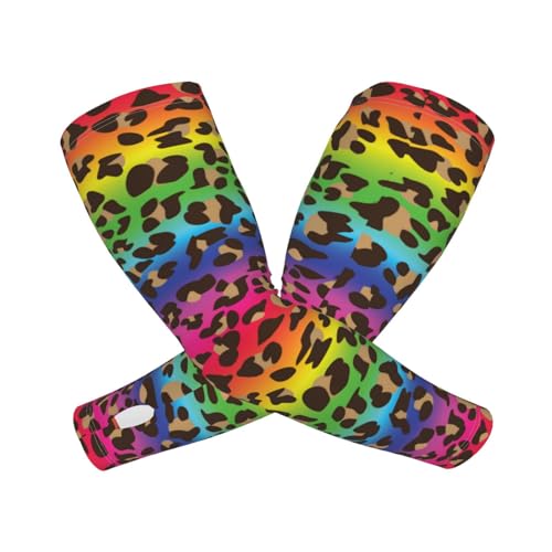 Cooling Arm Sleeves Cover Summer Sun Protection Arm Sleeves For Men Women Baseball Cycling Golf Running - color: Rainbow Leopard Print 15