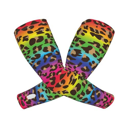 Cooling Arm Sleeves Cover Summer Sun Protection Arm Sleeves For Men Women Baseball Cycling Golf Running - color: Rainbow Leopard Print 15