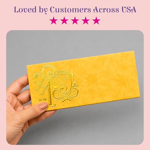 LoveNspire Money Envelopes (7 x 3 Inch) Decorative Ganesha Pattern Shagun Lifafa for Indian Wedding, Birthday | Cash Gift Holder & Home Savings Organizer Pack of 10