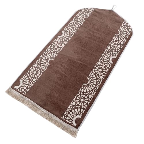 Modefa Turkish Islamic Prayer Mat - Chenille with Foam and Carrying Bag - Intricate Praying Rug Ramadan Eid Gift - Traditional Muslim Janamaz Seccade for Men Women - Mustaqim (Mink) - color: Mink