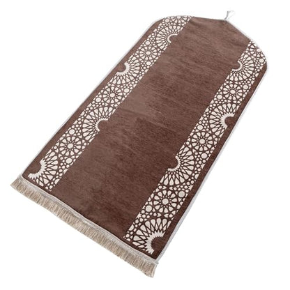 Modefa Turkish Islamic Prayer Mat - Chenille with Foam and Carrying Bag - Intricate Praying Rug Ramadan Eid Gift - Traditional Muslim Janamaz Seccade for Men Women - Mustaqim (Mink) - color: Mink