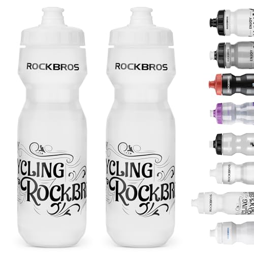 ROCKBROS Bike Water Bottle 20oz-25oz Squeeze Cycling Water Bottle BPA Free Leak Proof Sports Water Bottle with Dust Cover for Bicycle Running Gym Outdoor - color: 25oz White, style: 2 Pack