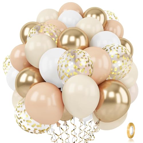 Zesliwy Gold White Sand Confetti Balloons, 50pcs 12in, Latex, Party Decor - color: Beige Gold