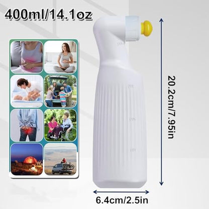 Portable Travel Bidet Bottle,400Ml/14.1Oz,Squeeze Bidet with Lift-Tab Lid,Handheld Travel Bidet Sprayer,Gentle Flow,for Postpartum,Hemorrhoid Relief, and Diaper Changes,White