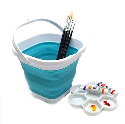 SAMMART 2.6L (0.68 Gallon) Super Mini Sqare Collapsible Plastic Bucket - Foldable Square Tub - Portable Fishing Water Pail - Space Saving Outdoor Waterpot (1, Bright Blue) - color: Bright Blue