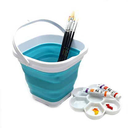 SAMMART 2.6L (0.68 Gallon) Super Mini Sqare Collapsible Plastic Bucket - Foldable Square Tub - Portable Fishing Water Pail - Space Saving Outdoor Waterpot (1, Bright Blue) - color: Bright Blue