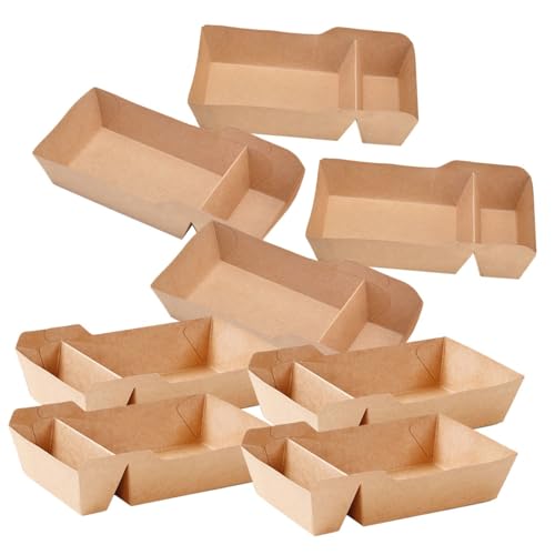 Healifty 50 Pcs Paper Food Serving Tray with Dip Pocket Paper Food Boats Fast Food Holder French Fries Box Party Snack Boat for Tacos Nachos Crawfish