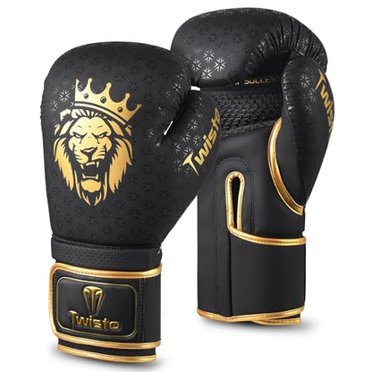 Twisto Boxing Gloves Black Rox - Pro Training & Sparring, Maya Hide Leather, Muay Thai, MMA, Kickboxing, Men, Women, Adults, Heavy Punching Bag, Focus Mitts, Pads,10oz 12oz 14oz 16oz - color: Golden, size: 10 oz