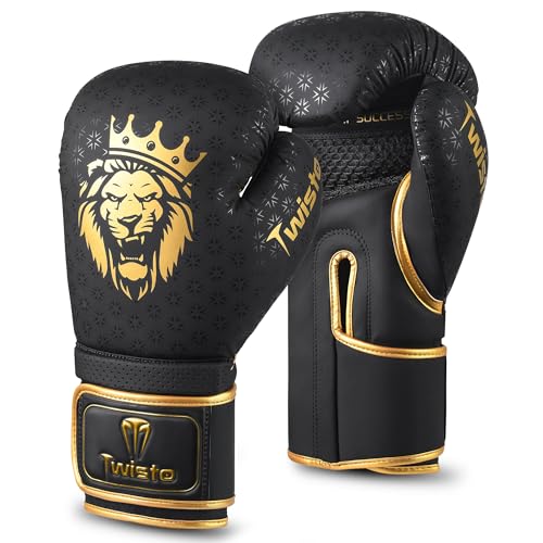 Twisto Boxing Gloves Black Rox - Pro Training & Sparring, Maya Hide Leather, Muay Thai, MMA, Kickboxing, Men, Women, Adults, Heavy Punching Bag, Focus Mitts, Pads,10oz 12oz 14oz 16oz - color: Golden, size: 14 oz