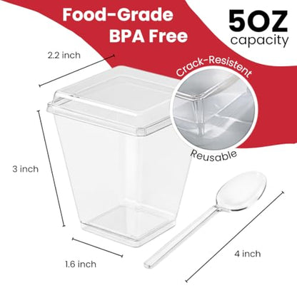 100 Pack 5oz Mini Dessert Cups with Lids and Spoons Parfait Shooter | 300 pcs: 100 cups, 100 lids, 100 spoons. Mini cheesecake, tiramisu, appetizer cups. Vasos para postres con tapa. Free eBook. - style: 100 Cups + 100 Spoons + 100 Lids
