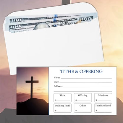Eaasty 200 Pieces Church Offering Envelopes My Offering Bill Size Envelope Church Tithe Envelopes for Donations, Religious Occasions (Cross Style) - style: Cross Style