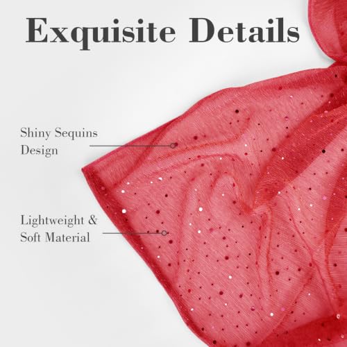 Sequin Scarf for Women Lightweight Mesh Shawl Wrap Bandana Hijab Headscarf for Summer Evening Dress - color: Brightred