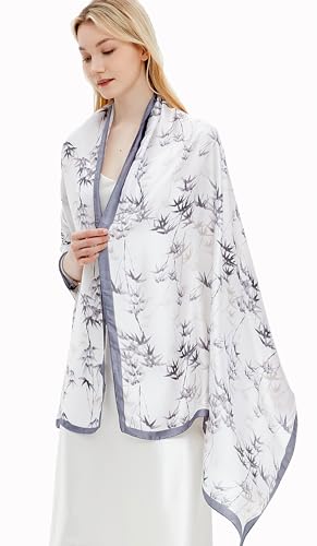 Women Silk Scarves Long Satin Lightweight Outdoor Shawl Wraps Printed Head Scarf 70''X35'' - color: 102-white