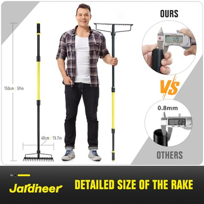 Bow Rake Heavy Duty, Long Handle Metal Rakes for Gravel, Rocks, Lawns Leaves, Soil Leveling, Landscaping, Garden Rake with 18 Steel Tines (59 Inches)