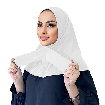 AIBEARTY Women Fashion Instant Muslim Turban Hijab with Snap Fastener Breathable Headscarf Bonnet Cap Turban Hat Shawl - color: Modal White-3 Buttons