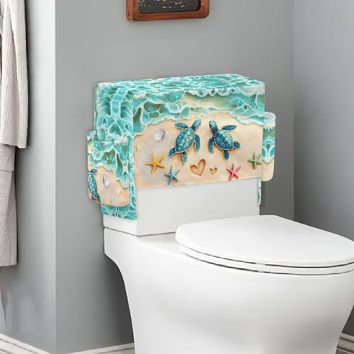 Seaside Toilet Tank Storage Cover with Storage Bag 1 Paack, Functionality All-in-One Toilet Tank Cover for Holds Toiletrie Books Mobile Phone - color: Seaside Turtle