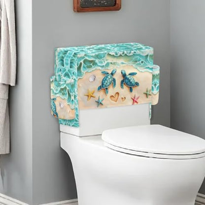 Seaside Toilet Tank Storage Cover with Storage Bag 1 Paack, Functionality All-in-One Toilet Tank Cover for Holds Toiletrie Books Mobile Phone - color: Seaside Turtle