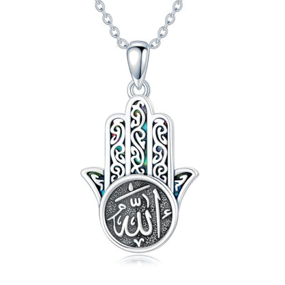PROESS 925 Sterling Silver Hamsa/Allah Necklace Evil Eye Amulet Jewelry Gifts for Men Women - style: hamsa allah
