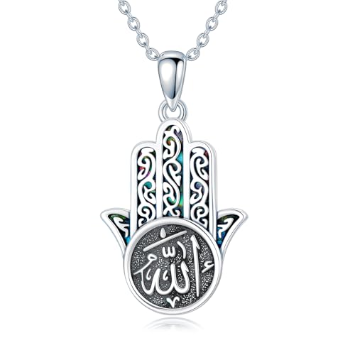 PROESS 925 Sterling Silver Hamsa/Allah Necklace Evil Eye Amulet Jewelry Gifts for Men Women - style: hamsa allah