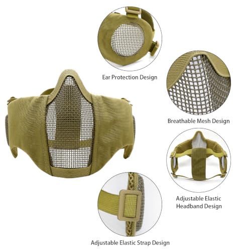 Airsoft Mask with Goggles, Foldable Half Face Airsoft Mesh Mask with Ear Protection for Paintball Shooting Cosplay CS Game - color: T, size: 3pcs