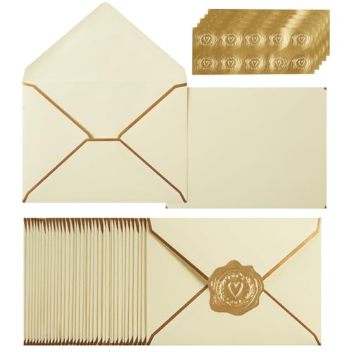 100 Pack A7 Envelopes 5x7 Cream Color Gold Border 5.32x7.28 Inches - color: Cream Color, size: 5.32 x 7.28 Inches